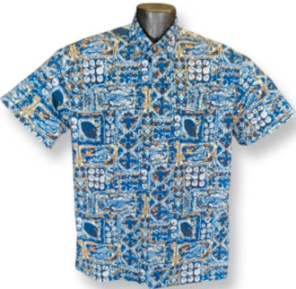 Blue Tapa Hawaiian Shirt